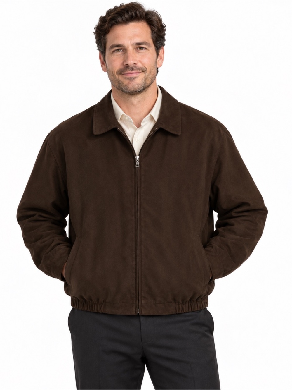 Jos. A. Bank Men’s Brown Suede-Like Bomber Jacket Size L Removable Liner